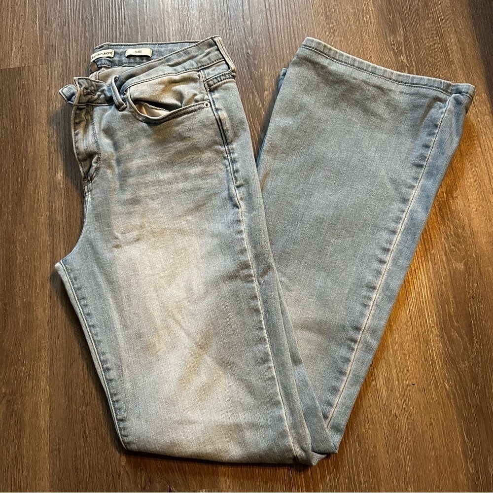 Calvin Klein Light Blue Bell Bottom, Flare, Low Rise,Denim Jeans